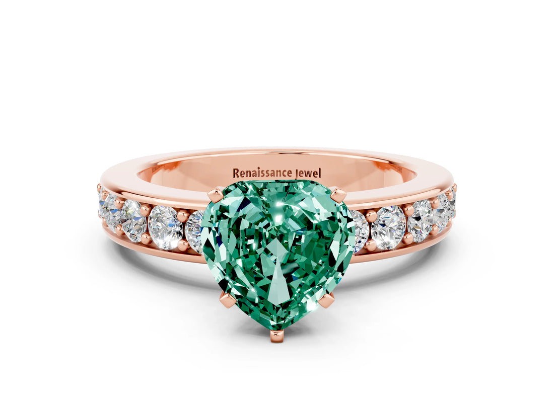 Rose gold Heart Cut Cut Channel Set Diamond Engagement Ring with Four-Prong Setting