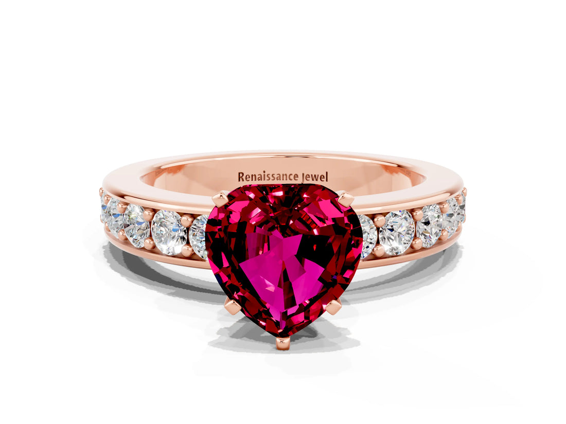 Rose gold Heart Cut Cut Channel Set Diamond Engagement Ring with Four-Prong Setting