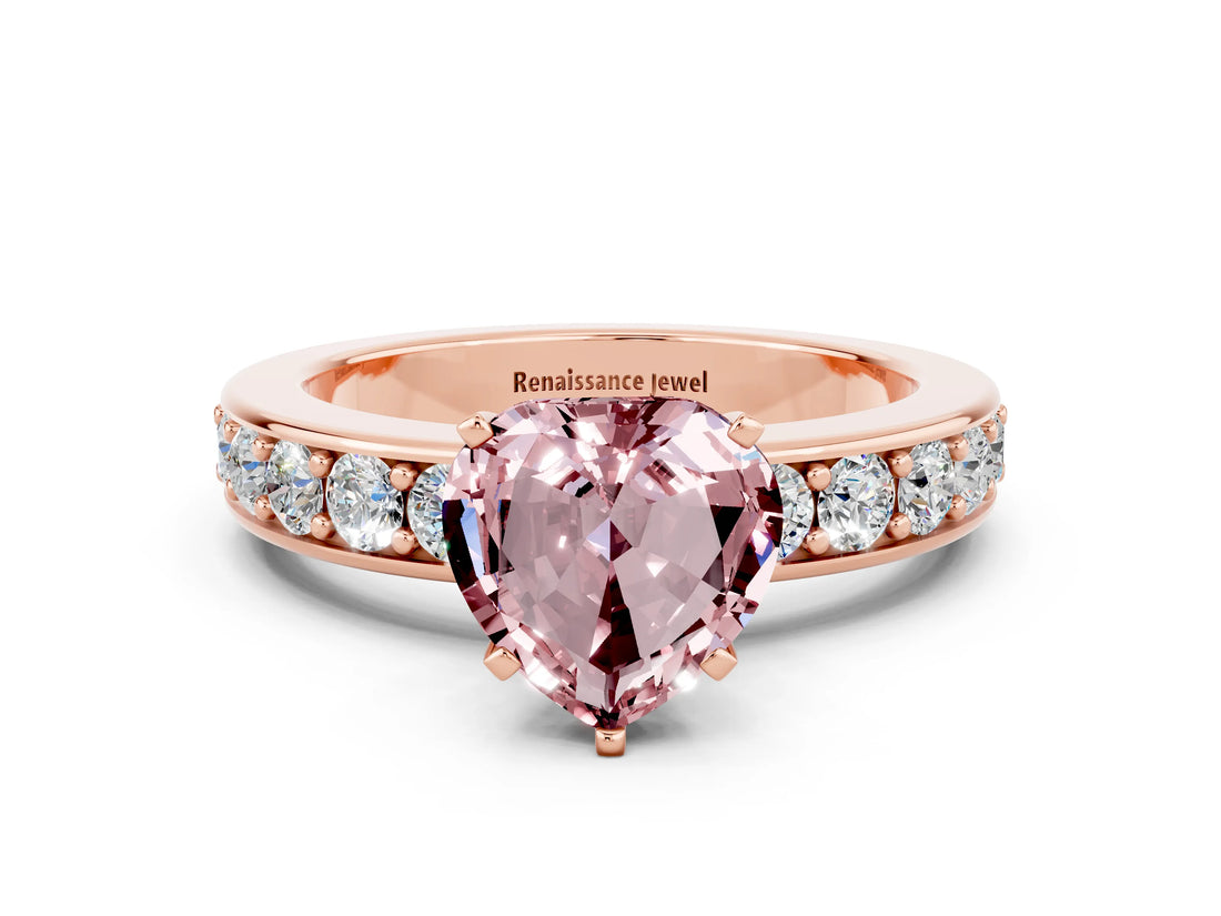 Rose gold Heart Cut Cut Channel Set Diamond Engagement Ring with Four-Prong Setting