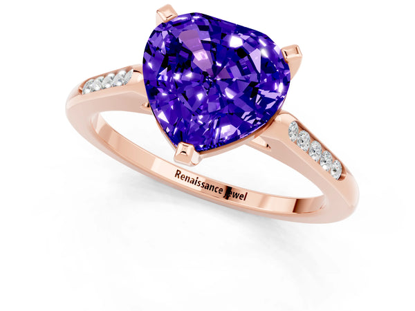 Rose gold Heart Cut Tanzanite Solitaire Ring with Channel Set Round  Band and Prong Setting
