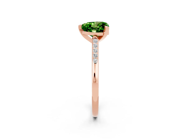 Rose gold Heart Cut Peridot Solitaire Ring with Channel Set Round Band and Prong Setting