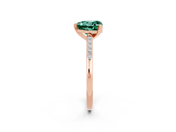 Rose gold Heart Cut Green Sapphire Solitaire Ring with Channel Set Round Band and Prong Setting