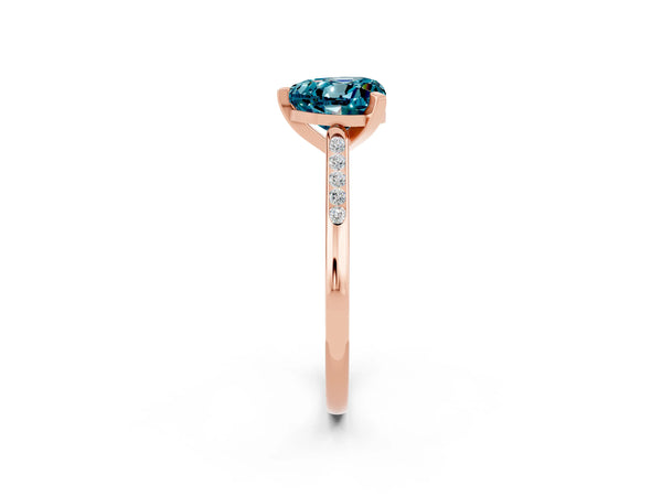 Rose gold Heart Cut Blue Topaz Solitaire Ring with Channel Set Round Band and Prong Setting