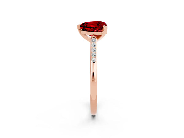 Rose gold Heart Cut Ruby Solitaire Ring with Channel Set Round Band and Prong Setting