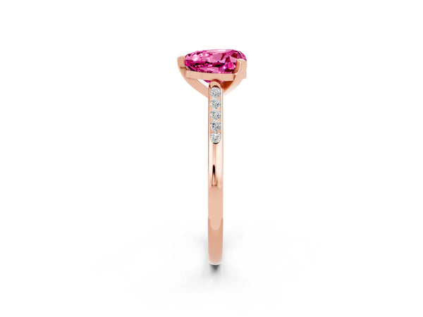 Rose gold Heart Cut Pink Sapphire Solitaire Ring with Channel Set Round Band and Prong Setting