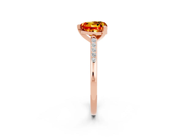 Rose gold Heart Cut Citrine Solitaire Ring with Channel Set Round Band and Prong Setting