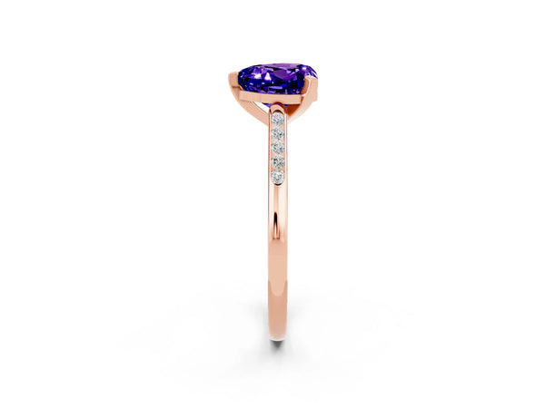 Rose gold Heart Cut Tanzanite Solitaire Ring with Channel Set Round  Band and Prong Setting