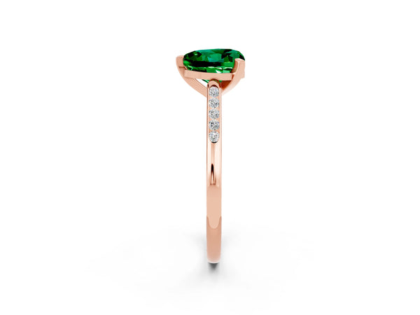 Rose gold Heart Cut Emerald Solitaire Ring with Channel Set Round Band and Prong Setting