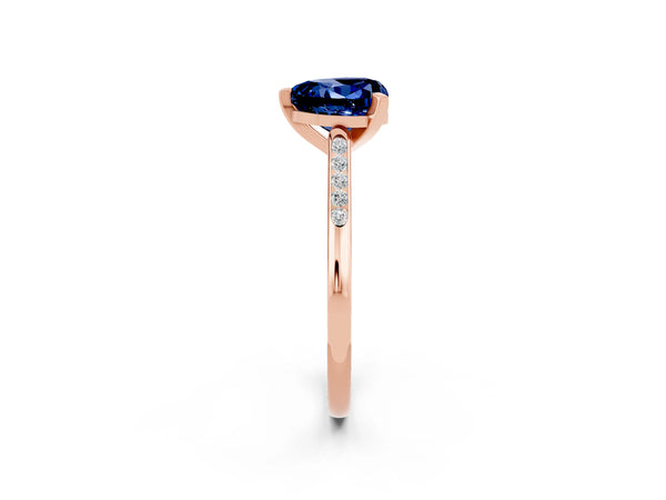 Rose gold Heart Cut Blue Sapphire Solitaire Ring with Channel Set Round Band and Prong Setting