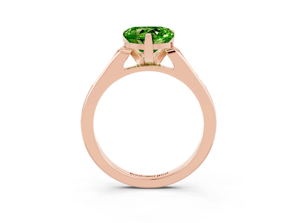 Rose gold Heart Cut Peridot Solitaire Ring with Channel Set Round Band and Prong Setting