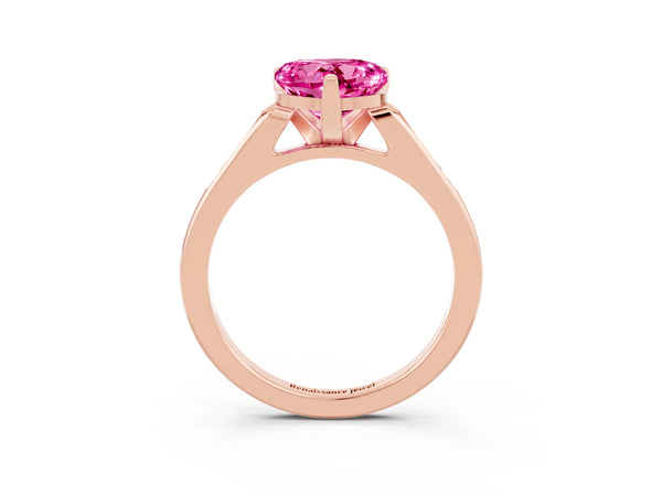 Rose gold Heart Cut Pink Sapphire Solitaire Ring with Channel Set Round Band and Prong Setting