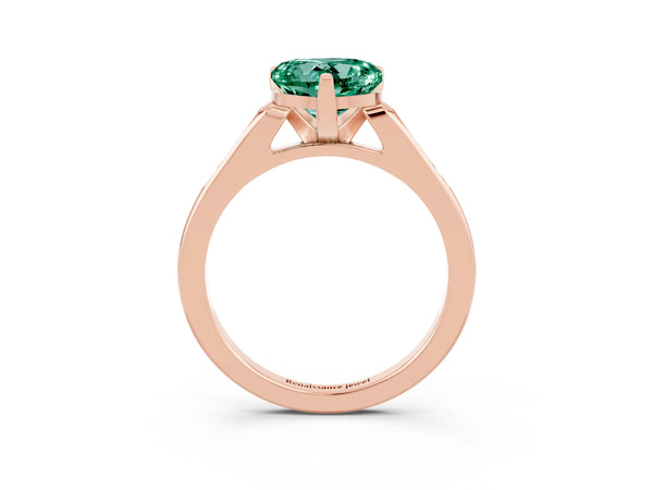 Rose gold Heart Cut Green Sapphire Solitaire Ring with Channel Set Round Band and Prong Setting