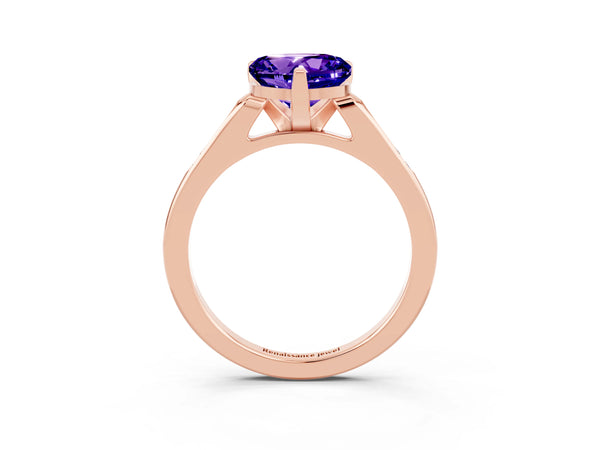 Rose gold Heart Cut Tanzanite Solitaire Ring with Channel Set Round  Band and Prong Setting