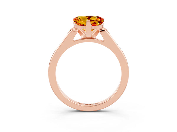 Rose gold Heart Cut Citrine Solitaire Ring with Channel Set Round Band and Prong Setting