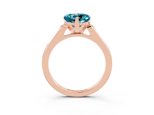 Rose gold Heart Cut Blue Topaz Solitaire Ring with Channel Set Round Band and Prong Setting