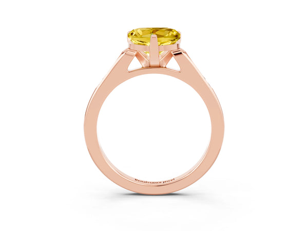 Rose gold Heart Cut Yellow Sapphire Solitaire Ring with Channel Set Round Band and Prong Setting