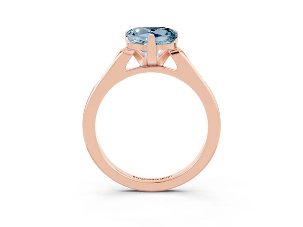 Rose gold Heart Cut Aquamarine Solitaire Ring with Channel Set Round Band and Prong Setting