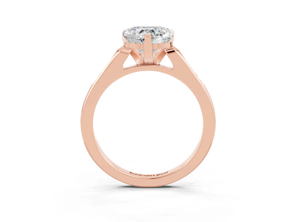Rose gold Heart Cut Moissanite Solitaire Ring with Channel Set Round Band and Prong Setting