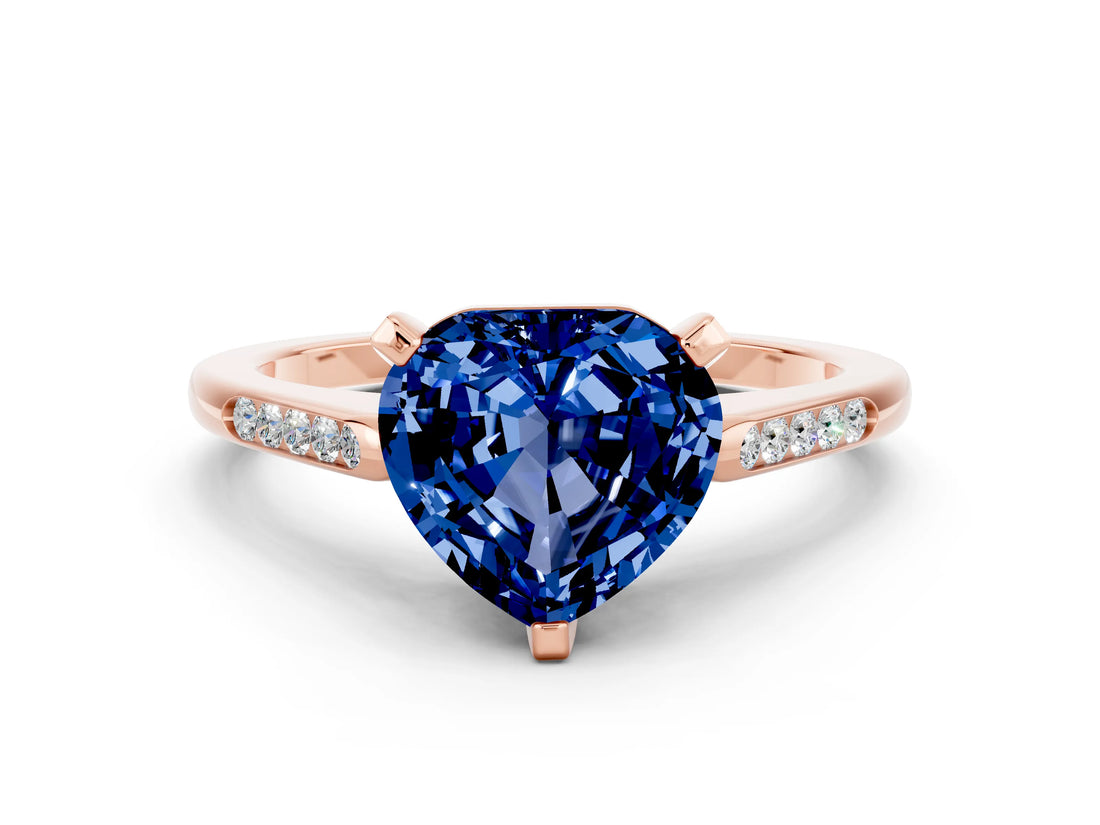 Rose gold Heart Cut Cut Channel Set Solitaire Engagement Ring with Four-Prong Setting
