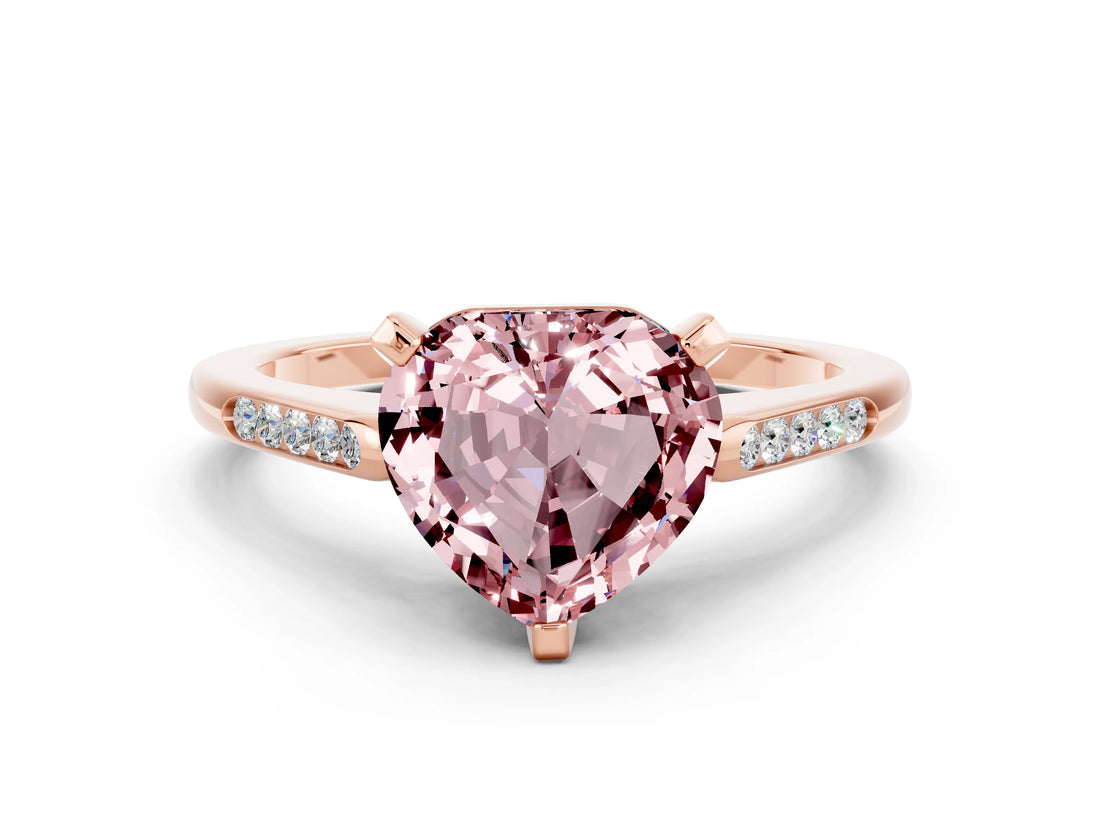 Rose gold Heart Cut Cut Channel Set Solitaire Engagement Ring with Four-Prong Setting