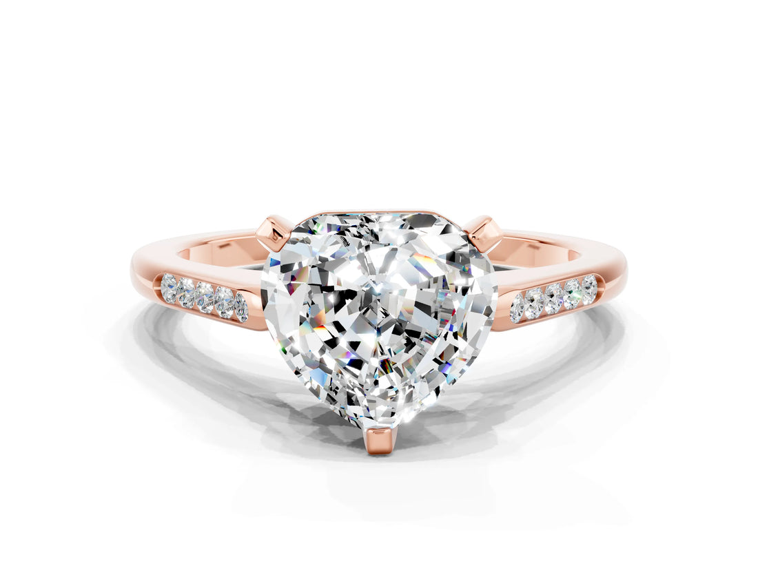 Rose gold Heart Cut Cut Channel Set Solitaire Engagement Ring with Four-Prong Setting