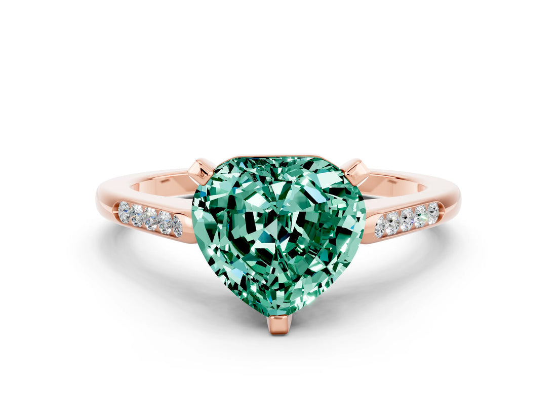Rose gold Heart Cut Cut Channel Set Solitaire Engagement Ring with Four-Prong Setting