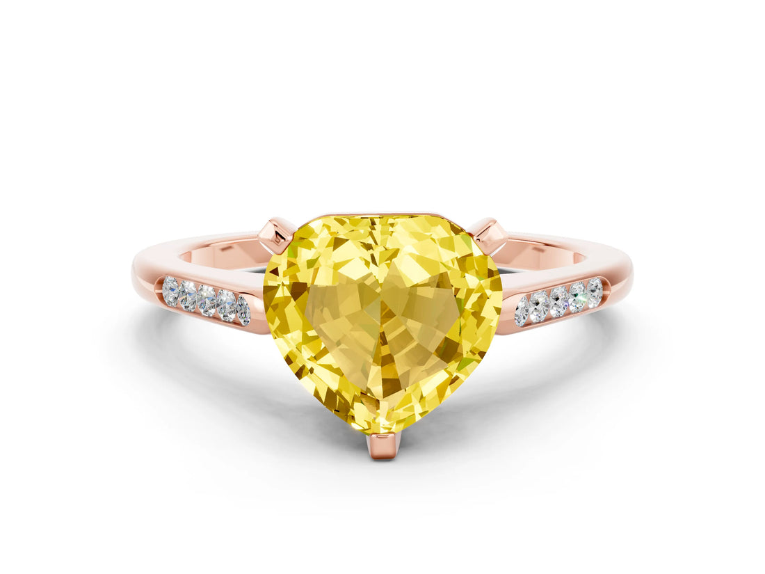 Rose gold Heart Cut Cut Channel Set Solitaire Engagement Ring with Four-Prong Setting