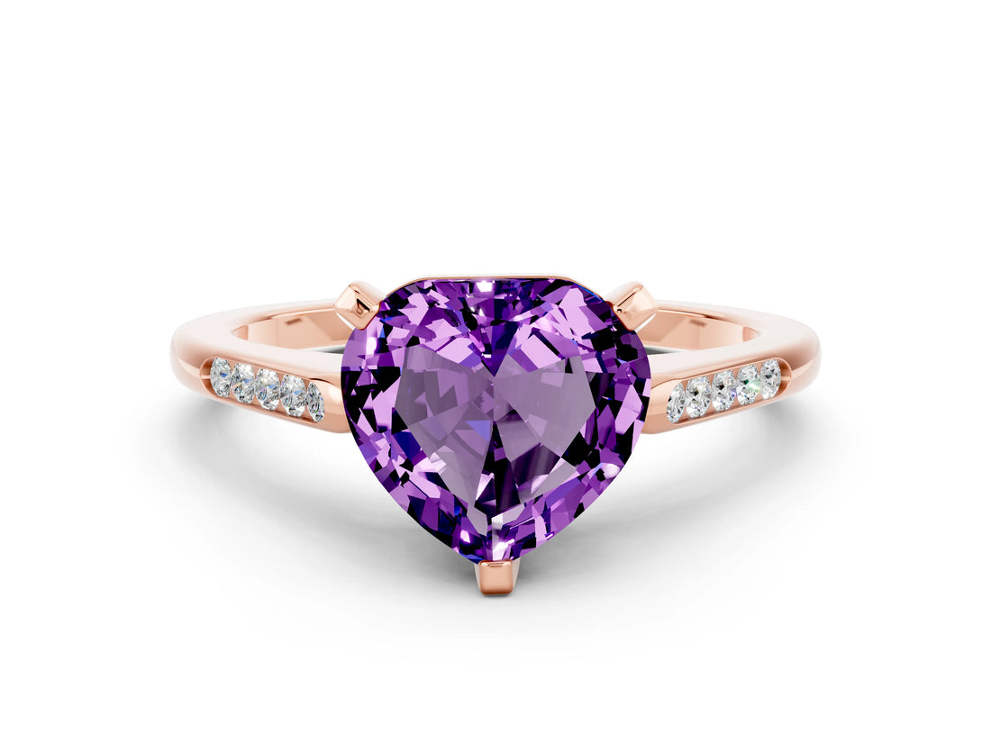 Rose gold Heart Cut Cut Channel Set Solitaire Engagement Ring with Four-Prong Setting