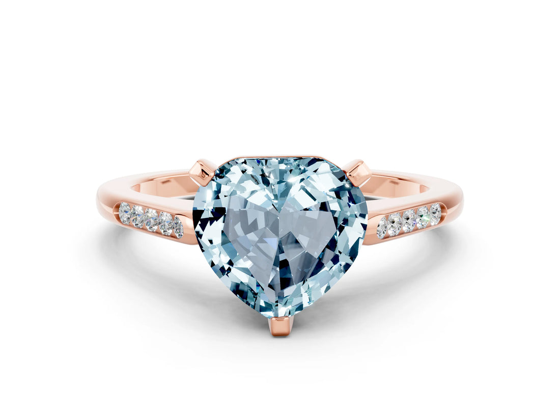 Rose gold Heart Cut Cut Channel Set Solitaire Engagement Ring with Four-Prong Setting