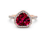 Rose gold Heart Cut Cut Diamond Floral Halo Engagement Ring with Pavé Band and Prong Setting