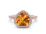 Rose gold Heart Cut Cut Diamond Floral Halo Engagement Ring with Pavé Band and Prong Setting