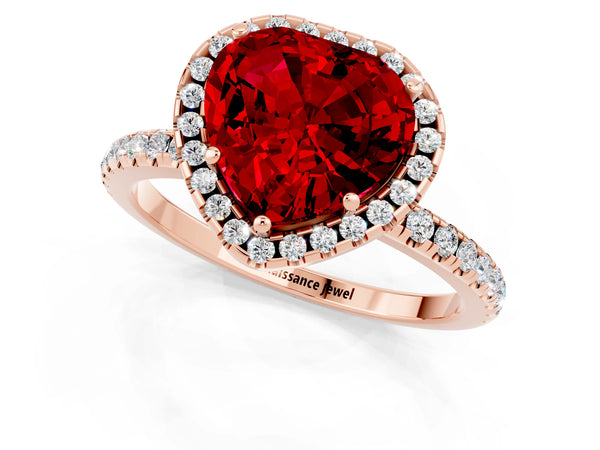 Rose gold Heart Cut Cut Diamond Floral Halo Engagement Ring with Pavé Band and Prong Setting