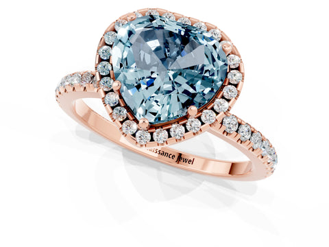 Rose gold Heart Cut Cut Diamond Floral Halo Engagement Ring with Pavé Band and Prong Setting_1
