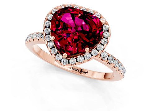 Rose gold Heart Cut Cut Diamond Floral Halo Engagement Ring with Pavé Band and Prong Setting_1