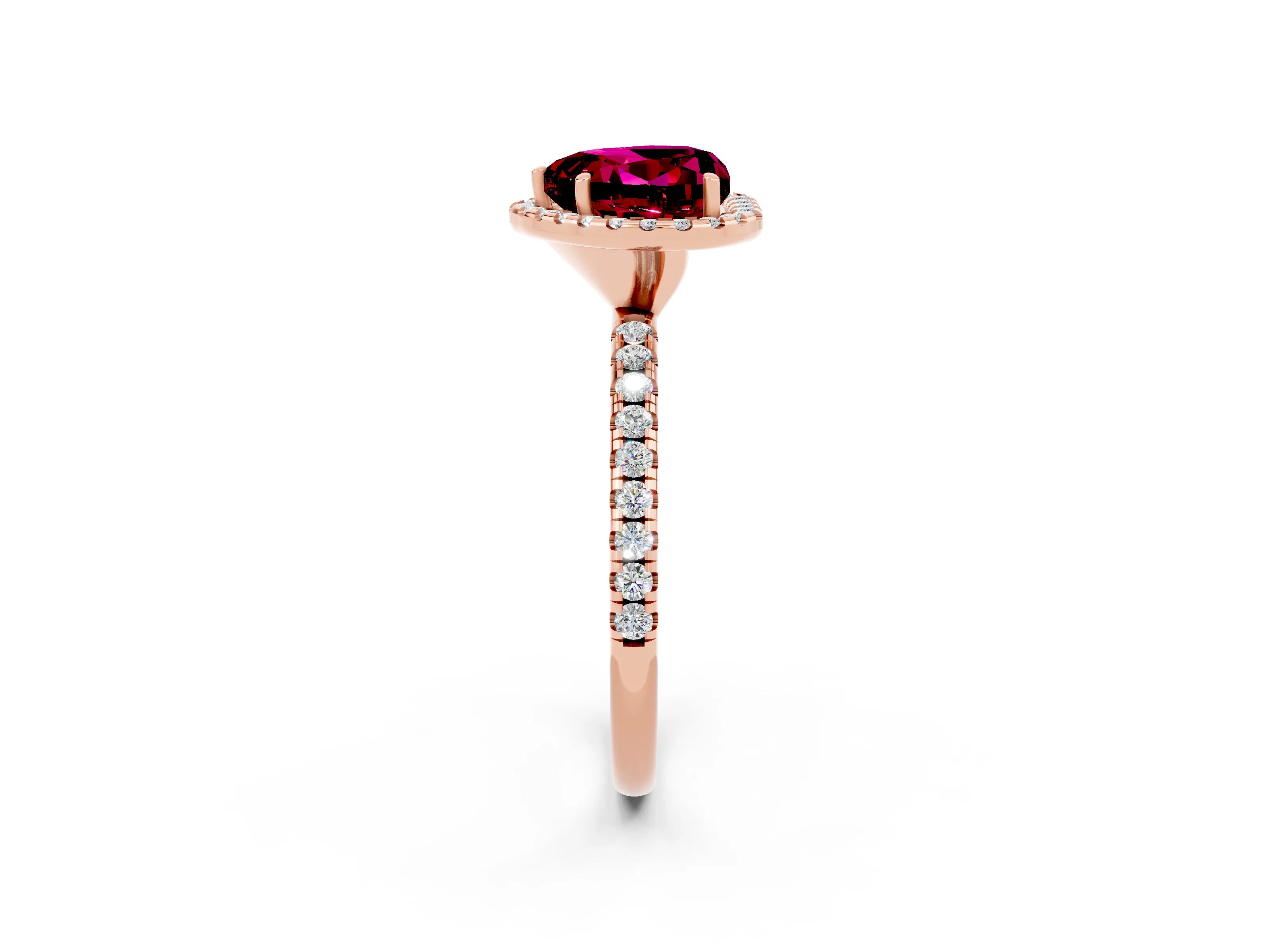 Rose gold Heart Cut Cut Diamond Floral Halo Engagement Ring with Pavé Band and Prong Setting_2