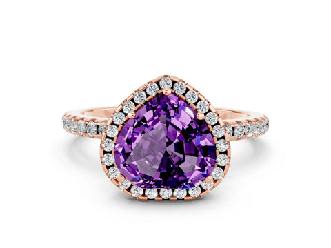 Rose gold Heart Cut Cut Diamond Floral Halo Engagement Ring with Pavé Band and Prong Setting