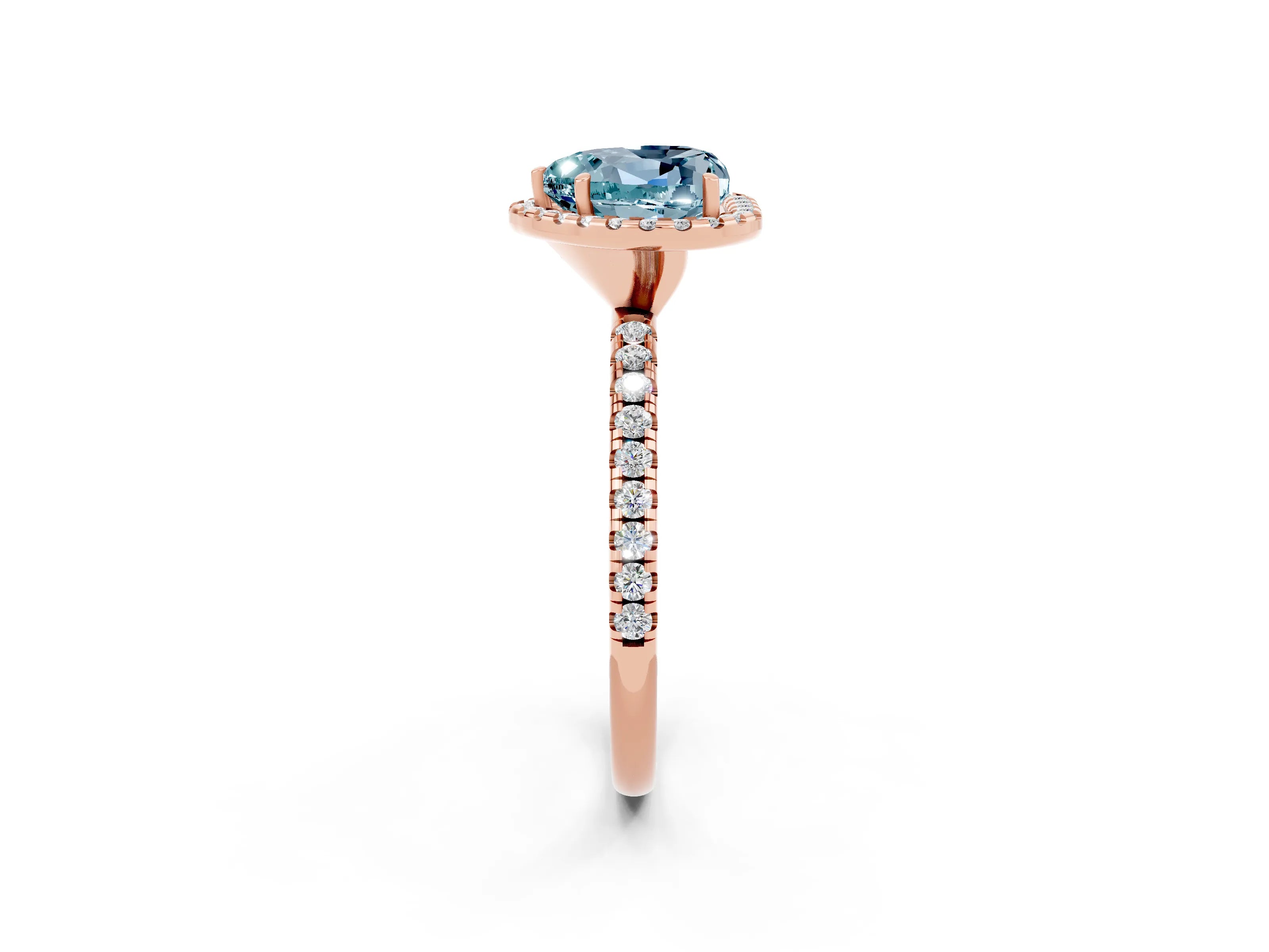 Rose gold Heart Cut Cut Diamond Floral Halo Engagement Ring with Pavé Band and Prong Setting_2