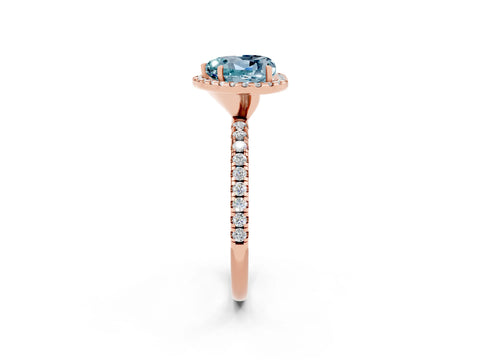Rose gold Heart Cut Cut Diamond Floral Halo Engagement Ring with Pavé Band and Prong Setting_2