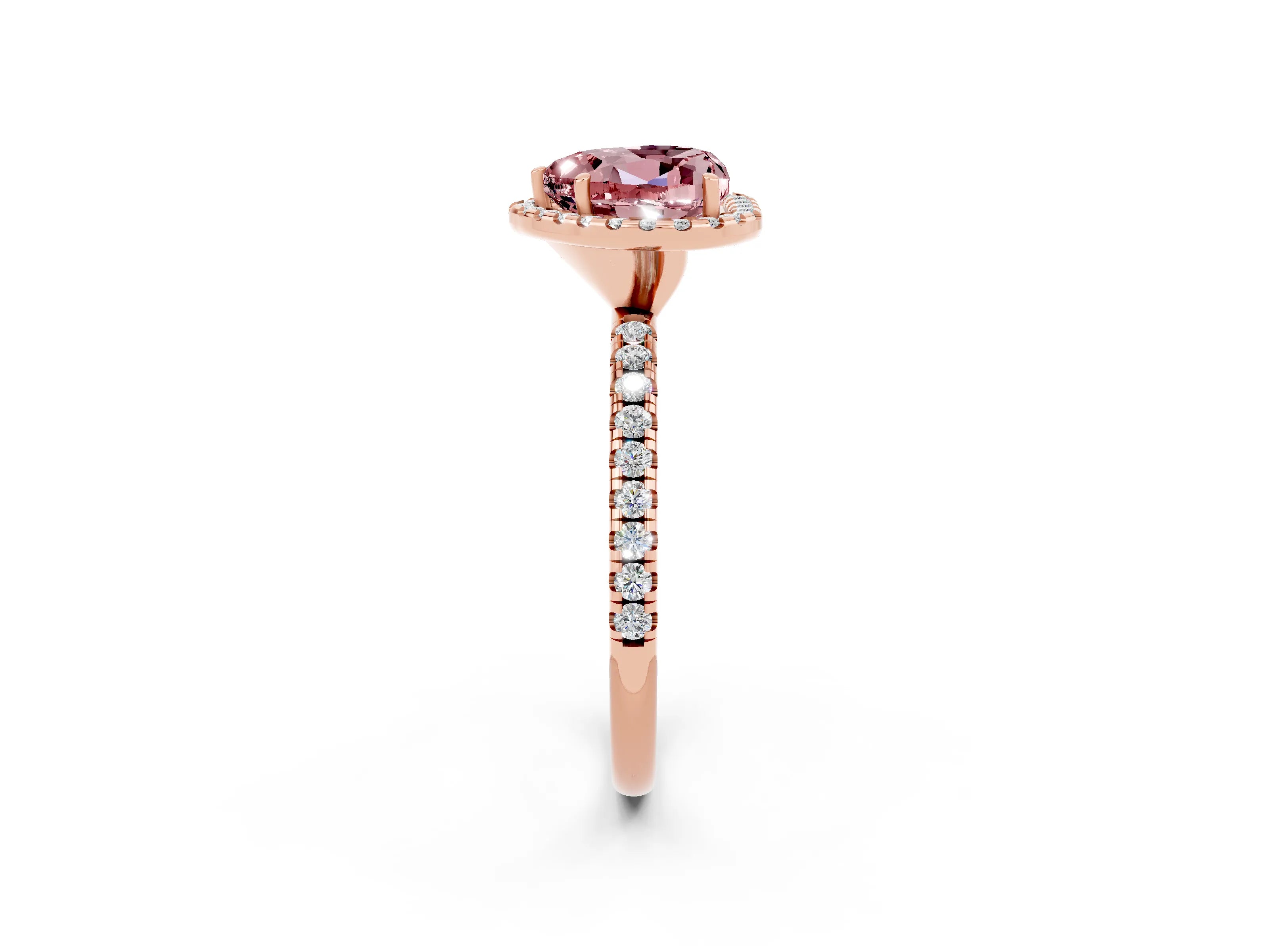 Rose gold Heart Cut Cut Diamond Floral Halo Engagement Ring with Pavé Band and Prong Setting_2