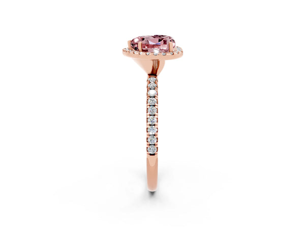 Rose gold Heart Cut Cut Diamond Floral Halo Engagement Ring with Pavé Band and Prong Setting