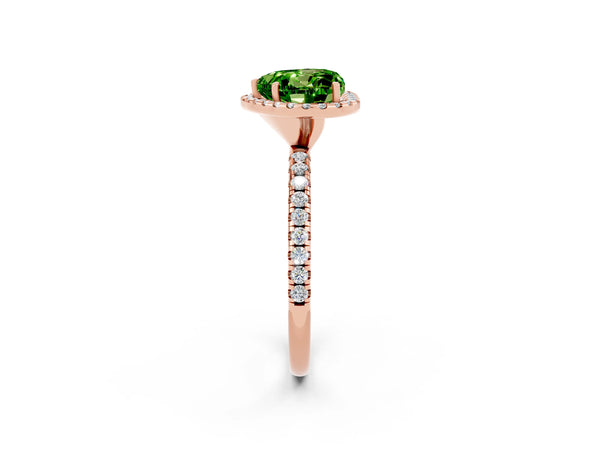 Rose gold Heart Cut Cut Diamond Floral Halo Engagement Ring with Pavé Band and Prong Setting