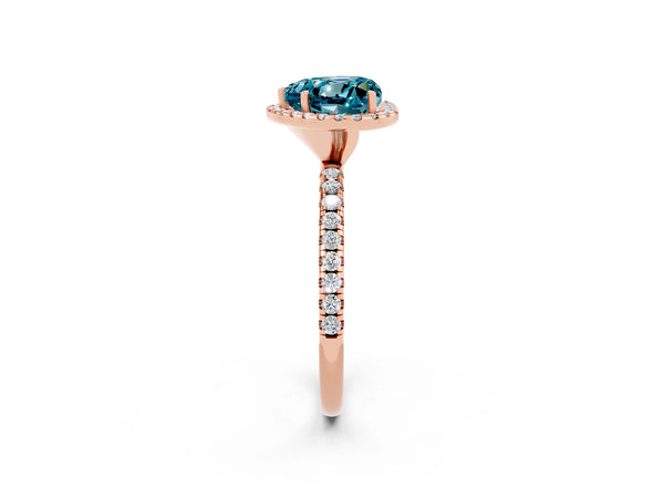 Rose gold Heart Cut Cut Diamond Floral Halo Engagement Ring with Pavé Band and Prong Setting