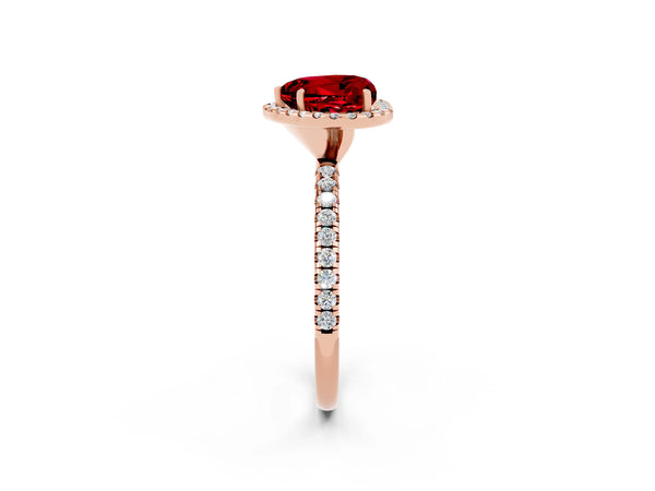 Rose gold Heart Cut Cut Diamond Floral Halo Engagement Ring with Pavé Band and Prong Setting