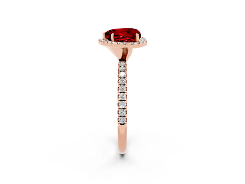 Rose gold Heart Cut Cut Diamond Floral Halo Engagement Ring with Pavé Band and Prong Setting_2