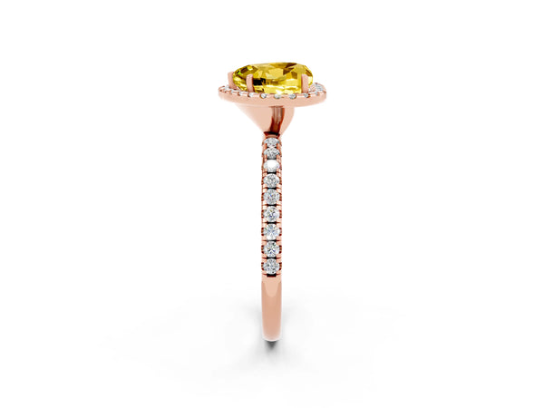 Rose gold Heart Cut Yellow Sapphire Halo Engagement Ring with Round Pavé Band and Prong Setting