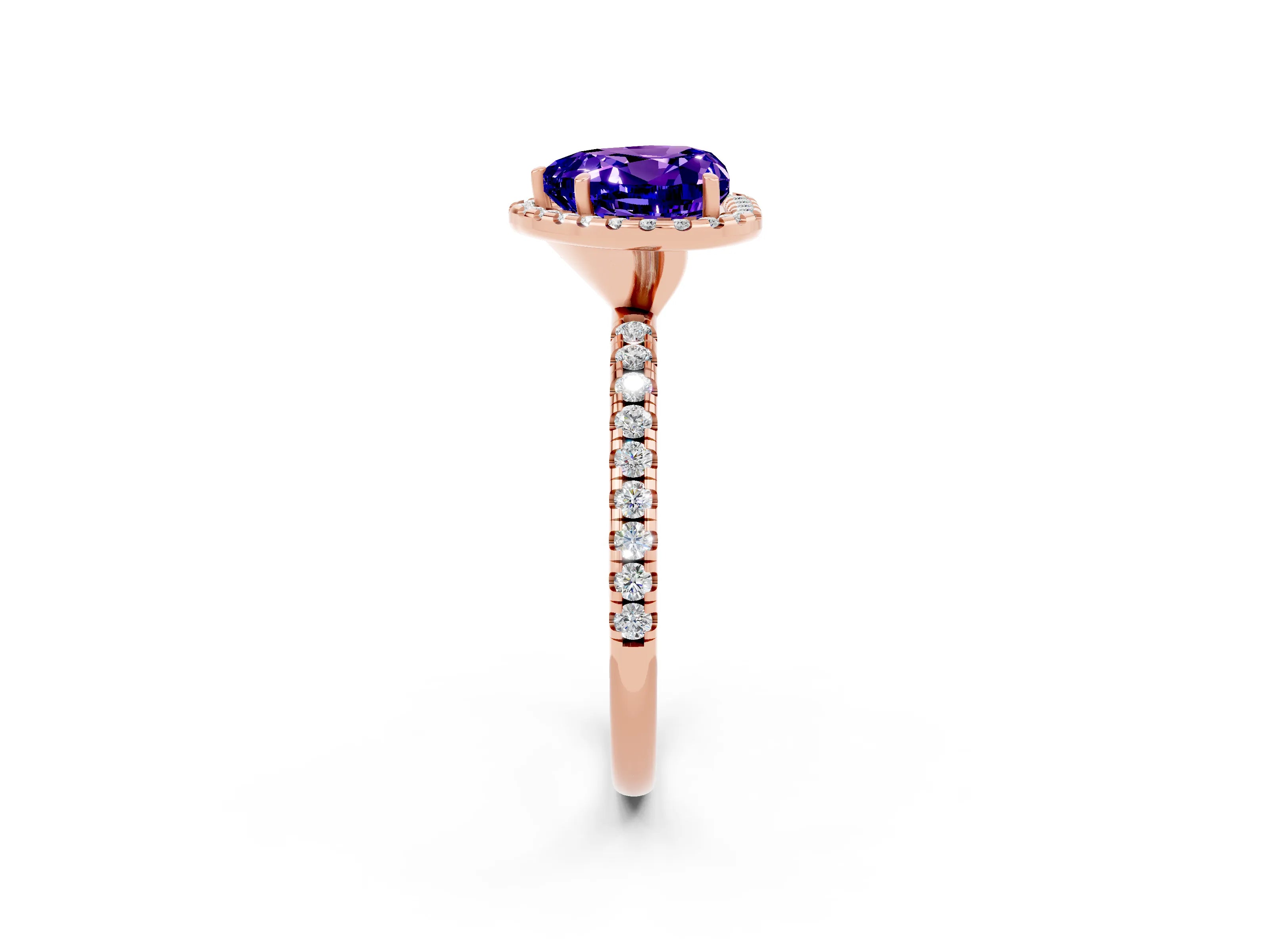 Rose gold Heart Cut Cut Diamond Floral Halo Engagement Ring with Pavé Band and Prong Setting_2
