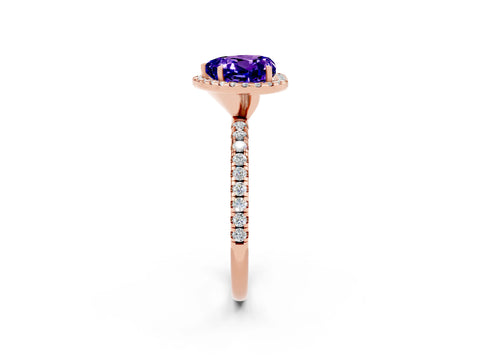 Rose gold Heart Cut Cut Diamond Floral Halo Engagement Ring with Pavé Band and Prong Setting_2