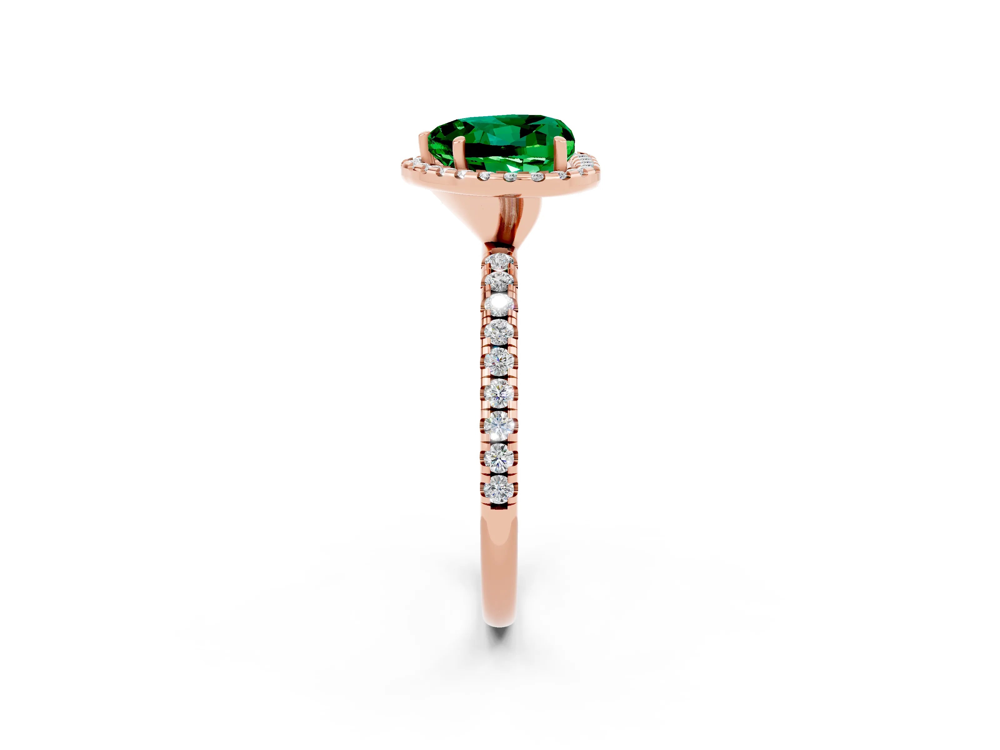 Rose gold Heart Cut Cut Diamond Floral Halo Engagement Ring with Pavé Band and Prong Setting_2