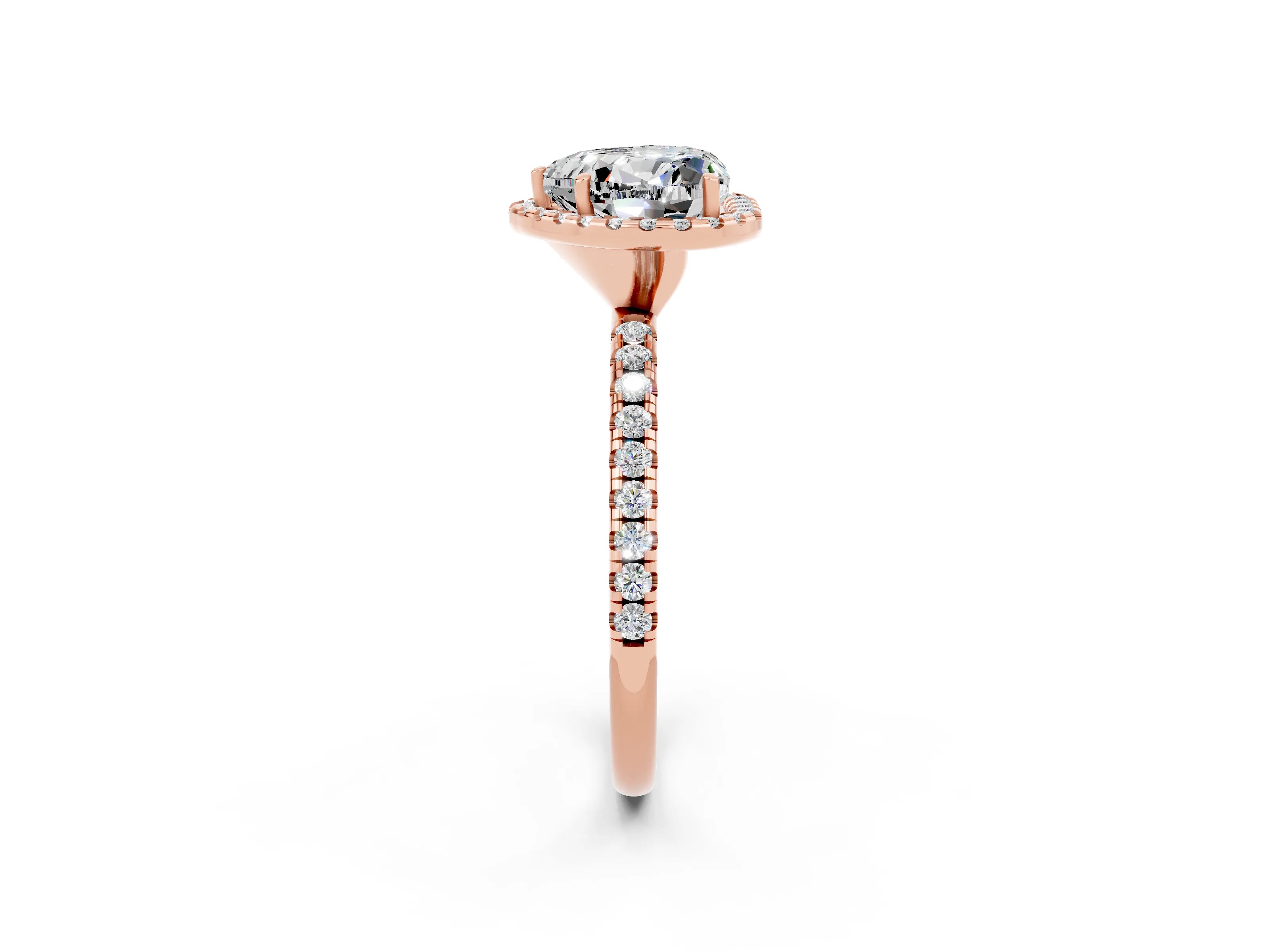Rose gold Heart Cut Cut Diamond Floral Halo Engagement Ring with Pavé Band and Prong Setting_2