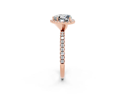 Rose gold Heart Cut Cut Diamond Floral Halo Engagement Ring with Pavé Band and Prong Setting_2